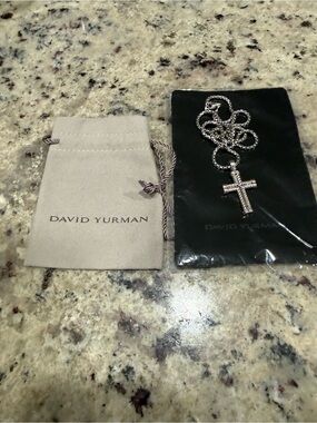Authentic David Yurman Men's Chevron Cross & 22" Box Chain Necklace Set